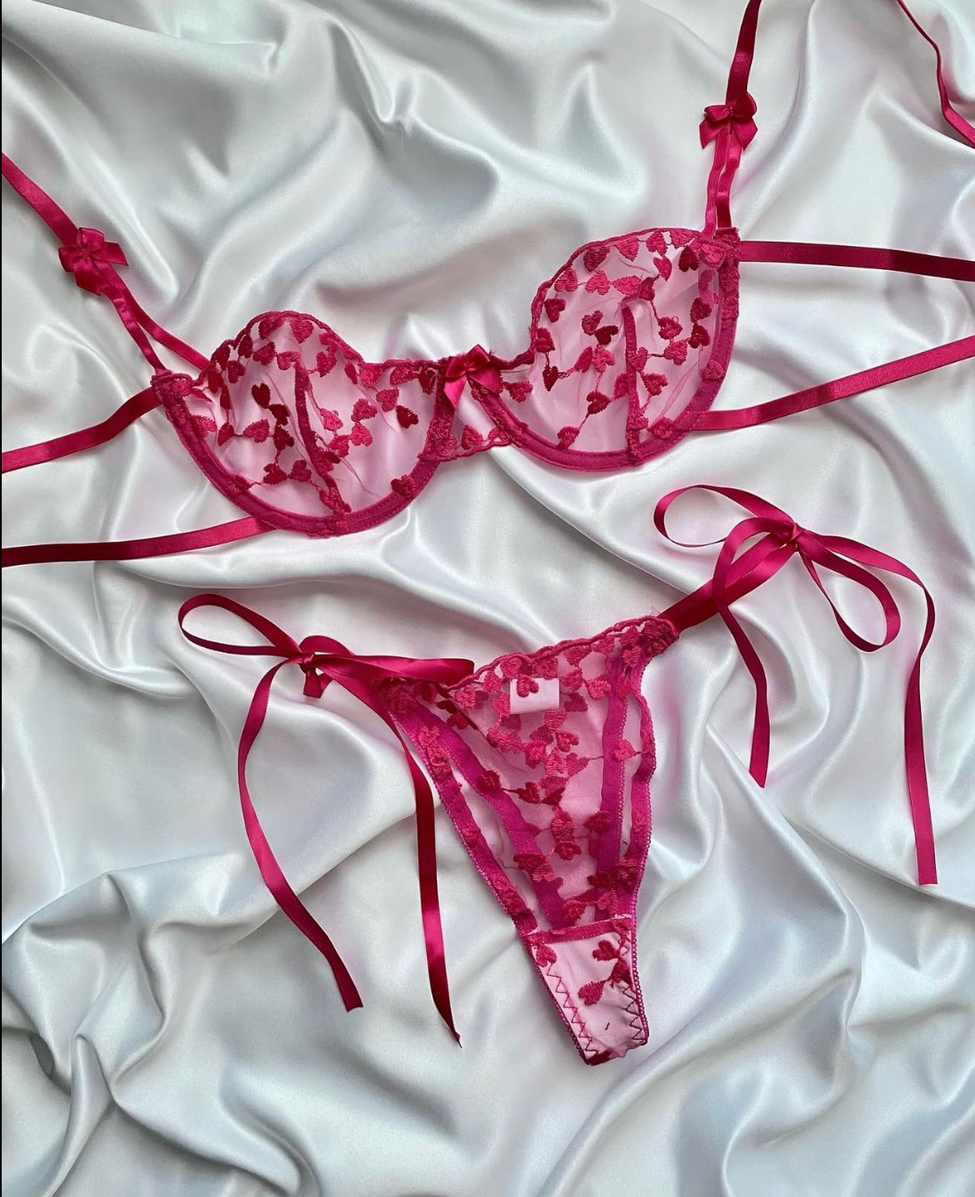 Heart Mesh Tie-Up Lingerie Set