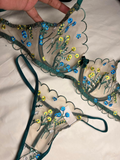 Emerald Bloom Embroidered Lingerie Set